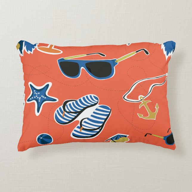 Summer Beach: Relaxing Seamless Pattern. Decorative Cushion (Front)