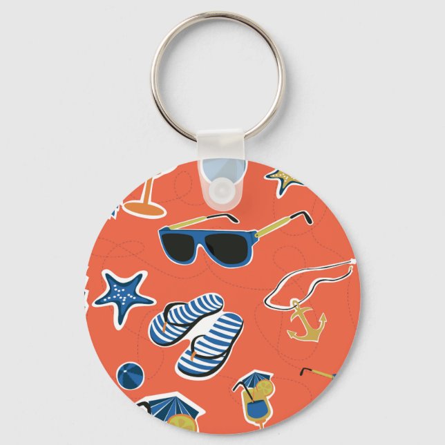 Summer Beach: Relaxing Seamless Pattern. Key Ring (Front)