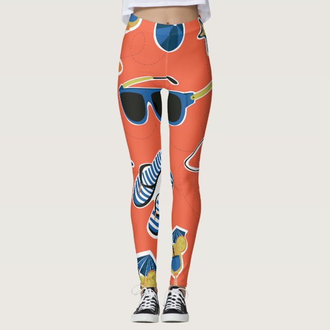 Summer Beach: Relaxing Seamless Pattern. Leggings (Front)