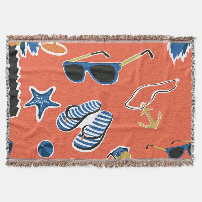 Summer Beach: Relaxing Seamless Pattern. Throw Blanket (Front)