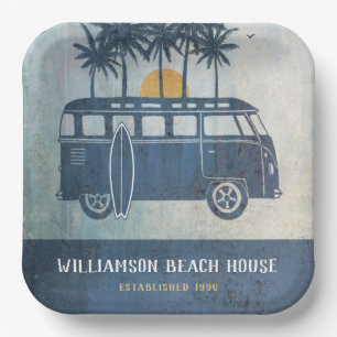 Summer Beach Retro Surf Van Family Paper Plate