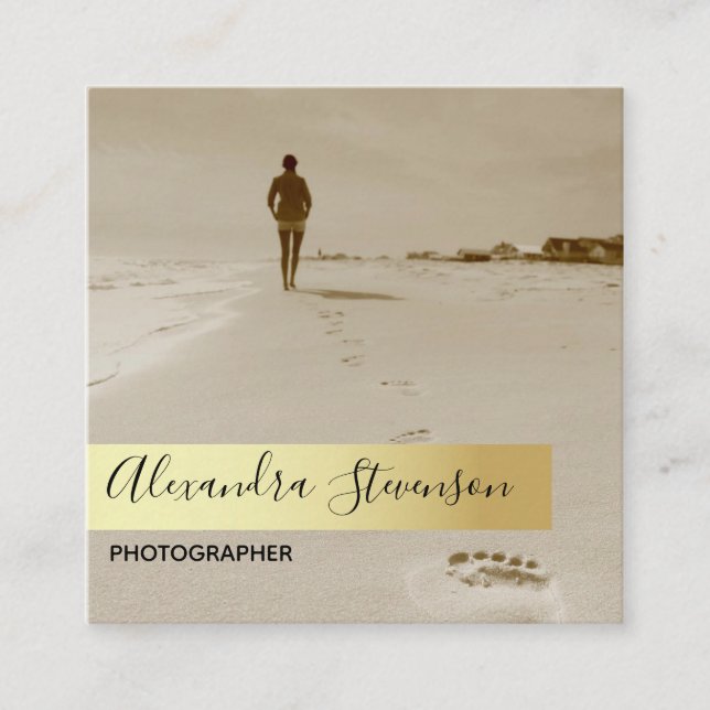 Summer Beach Sand Gold Foil Square Business Card (Front)