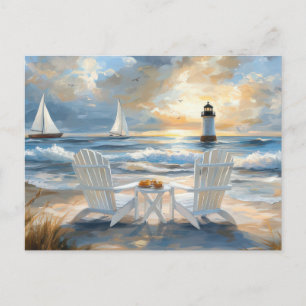 Summer Beach Scene Coastal Art Postcard