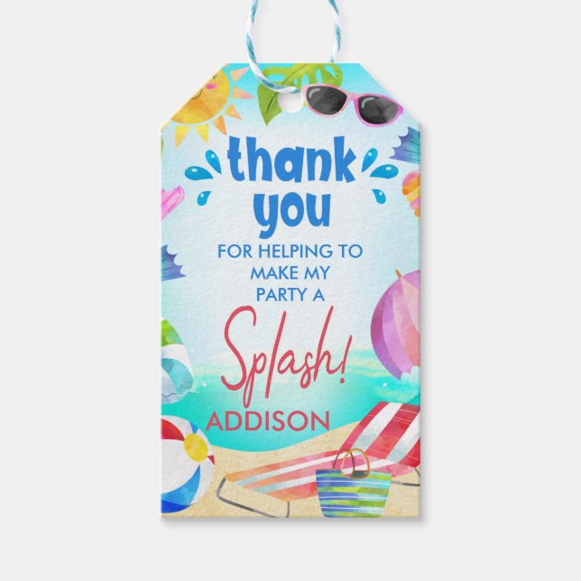 Summer Beach Scene Girls Birthday Thank You Tag (Front)