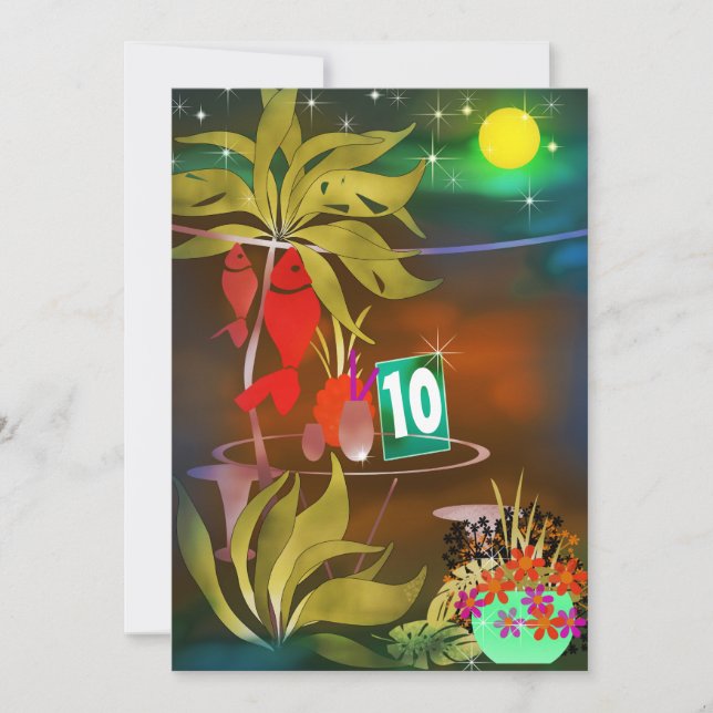 Summer beach sea cafe bar cocktail party night moo invitation (Front)