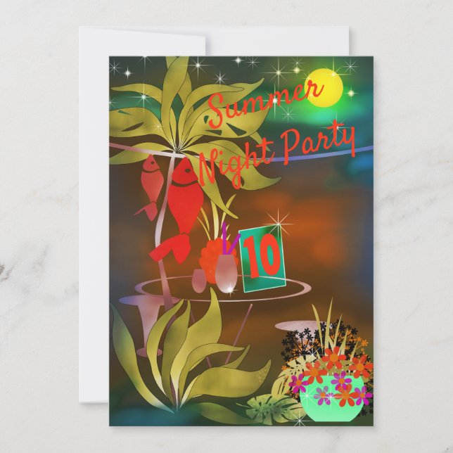 Summer beach sea cafe bar cocktail party night moo invitation (Front)