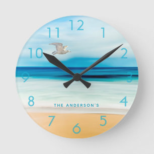 Summer beach sea ocean tropical family name round clock
