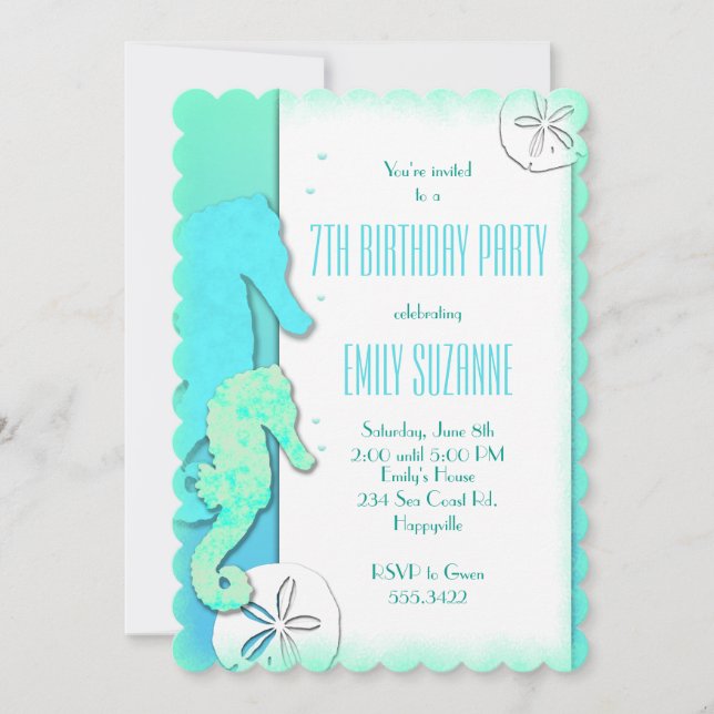 Summer Beach Seahorse Girls Birthday Party Invitation (Front)