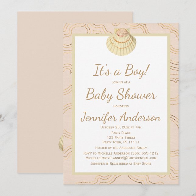Summer Beach Seashell Baby Shower Boy Girl Invitation (Front/Back)