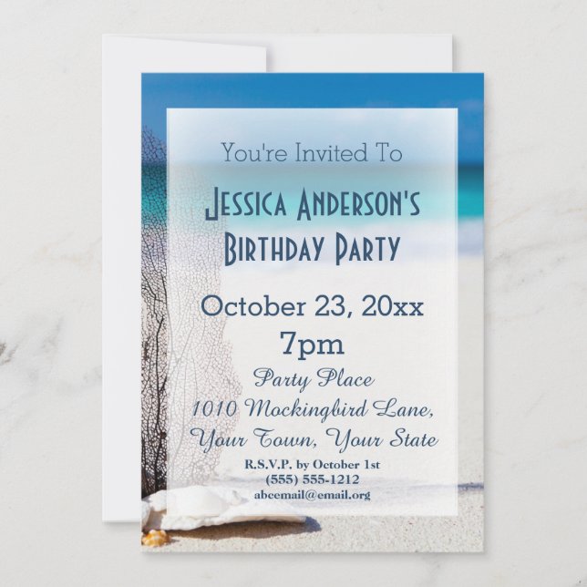 Summer Beach Seashell Blue Tropical Birthday Invitation (Front)