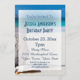 Summer Beach Seashell Blue Tropical Birthday Invitation