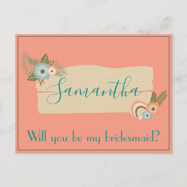 Summer Beach Seashell Bridesmaid Proposal  Postcard (Front)