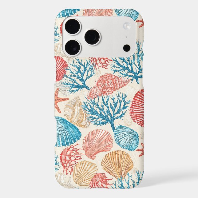 Summer Beach Seashell Starfish Blue Red Pattern (Back)