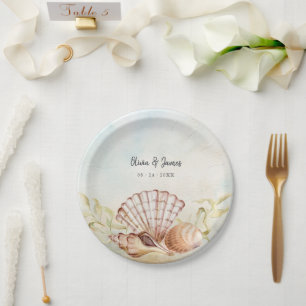 Summer Beach Seashell Tropical Wedding Paper Plate