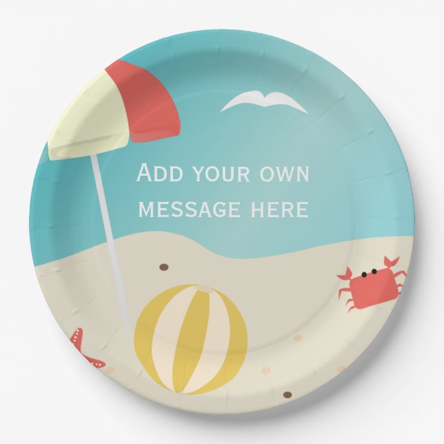 Summer Beach Seaside Holiday Custom Text Paper Plate (Front)