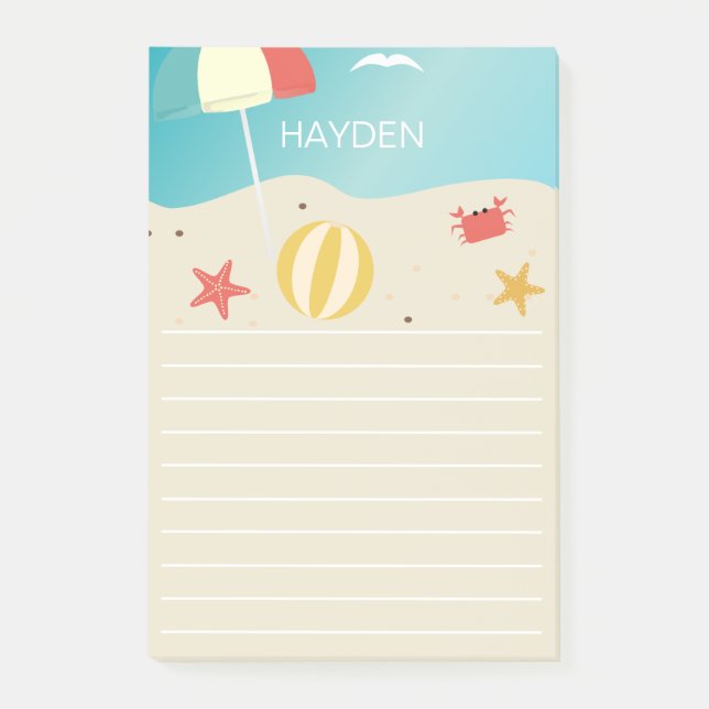 Summer Beach Seaside Lined Personalised Post-it Notes (Front)