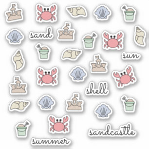 Summer Beach Shell Crab Sandcastle Pail Words
