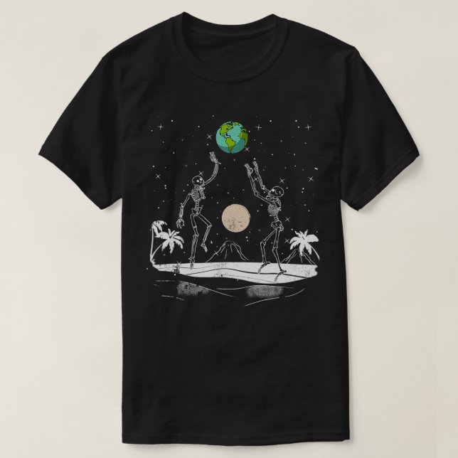 Summer Beach Skeletons Volleyball Earth Space Cosm T-Shirt (Design Front)