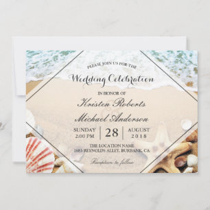 Summer Beach Starfish Seashell Wedding Celebration Invitation
