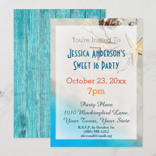 Summer Beach Starfish Tropical Sweet 16 Birthday Invitation
