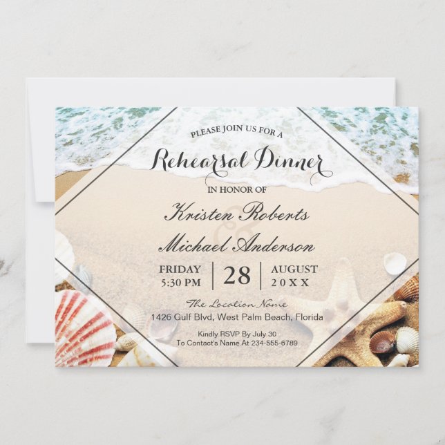 Summer Beach Starfish Wedding Rehearsal Dinner Invitation (Front)