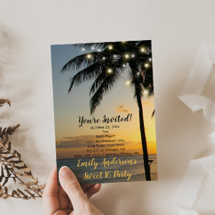 Summer Beach String Light Sunset Sweet 16 Birthday Invitation
