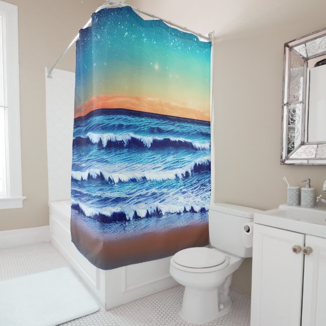 Summer Beach Sunset Shower Curtain (In Situ)