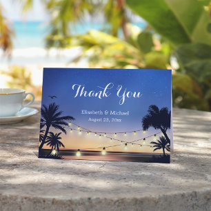 Summer Beach Sunset String Lights Thank You Card