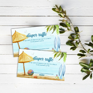 Summer Beach Surfboard Diaper Raffle Baby Shower Enclosure Card