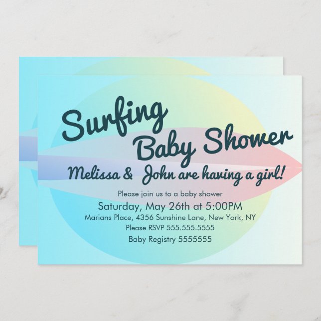 Summer Beach Surfing Baby Shower Girl Invitation (Front/Back)