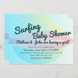 Summer Beach Surfing Baby Shower Girl Invitation