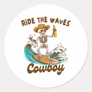Summer Beach Surfing Lover Western Rides The Waves Classic Round Sticker