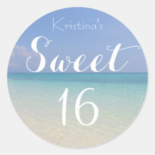 Summer Beach Sweet 16 with Name Classic Round Sticker