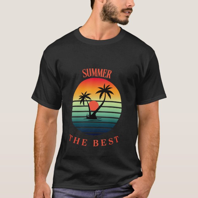Summer Beach T-shirt - Retro Palm Tree Gesign (Front)