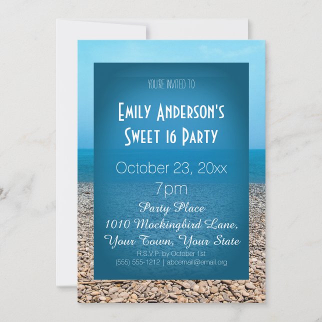 Summer Beach Theme Blue Sweet 16 Birthday Invitation (Front)