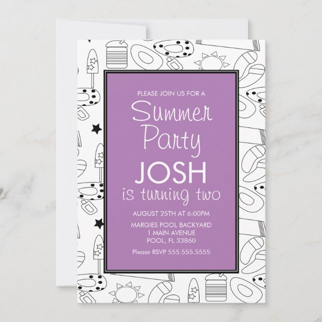 Summer Beach Theme Doodle Birthday Party Invitation (Front)
