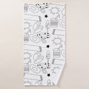 Summer Beach Theme Outlines Pattern Bath Towel