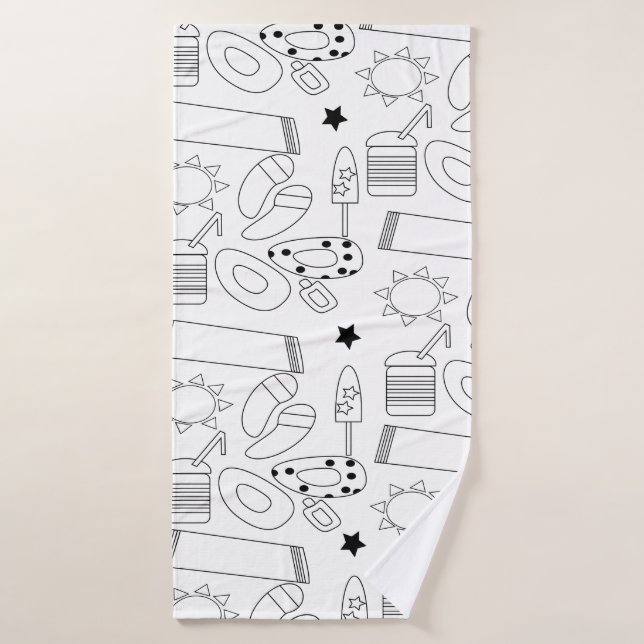 Summer Beach Theme Outlines Pattern Bath Towel (Bath Towel)