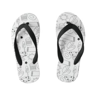 Summer Beach Theme Outlines Pattern Kid's Flip Flops