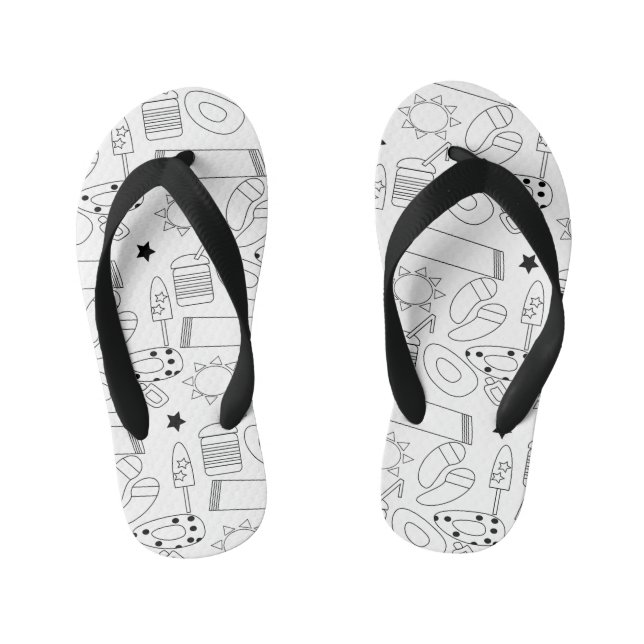 Summer Beach Theme Outlines Pattern Kid's Flip Flops (Footbed)