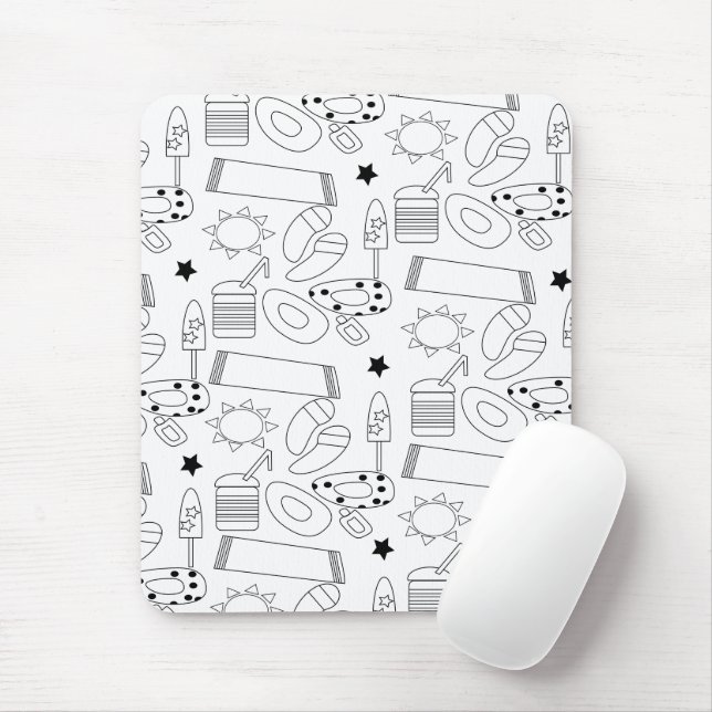 Summer Beach Theme Outlines Pattern  Mouse Mat (With Mouse)