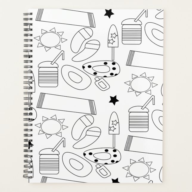 Summer Beach Theme Outlines Pattern   Notebook Planner (Front)