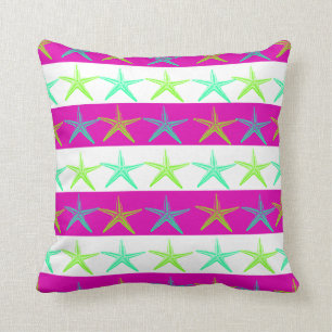 Summer Beach Theme Starfish on Purple Stripes Cushion