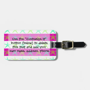 Summer Beach Theme Starfish on Purple Stripes Luggage Tag