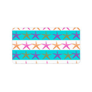 Summer Beach Theme Starfish on Teal Stripes Label