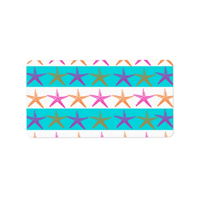 Summer Beach Theme Starfish on Teal Stripes Label (Front)