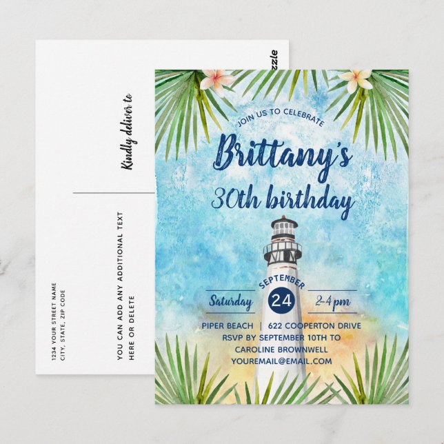 Summer Beach Themed Birthday Party Invitation Postcard (Front/Back)