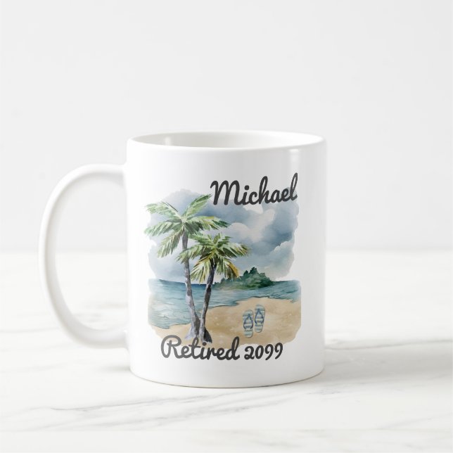 Summer Beach Themed Flip Flop Retirement Coffee Mug (Left)