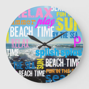 Summer Beach Time Fun Large Clock