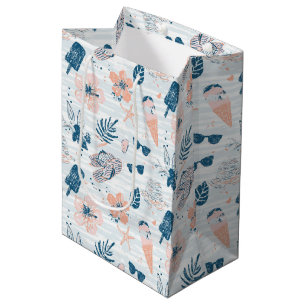 Summer Beach Tropical Blue Coral Striped Medium Gift Bag